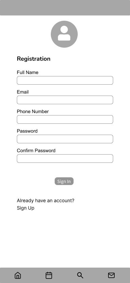 Registration Wireframes