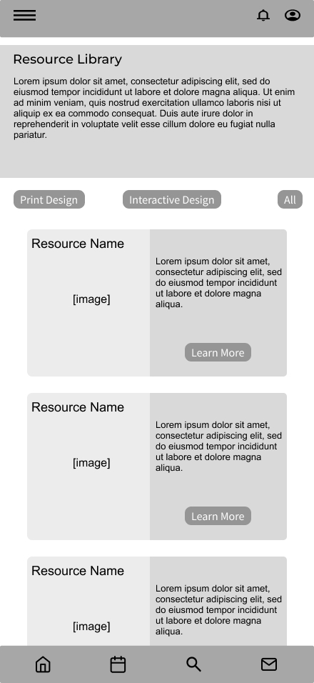 Resource Library Wireframes